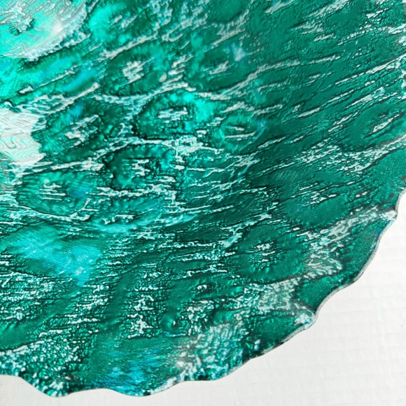 Pier 1 teal turquoise glass decorative mosaic large centerpiece bowl - Picture 5 of 9